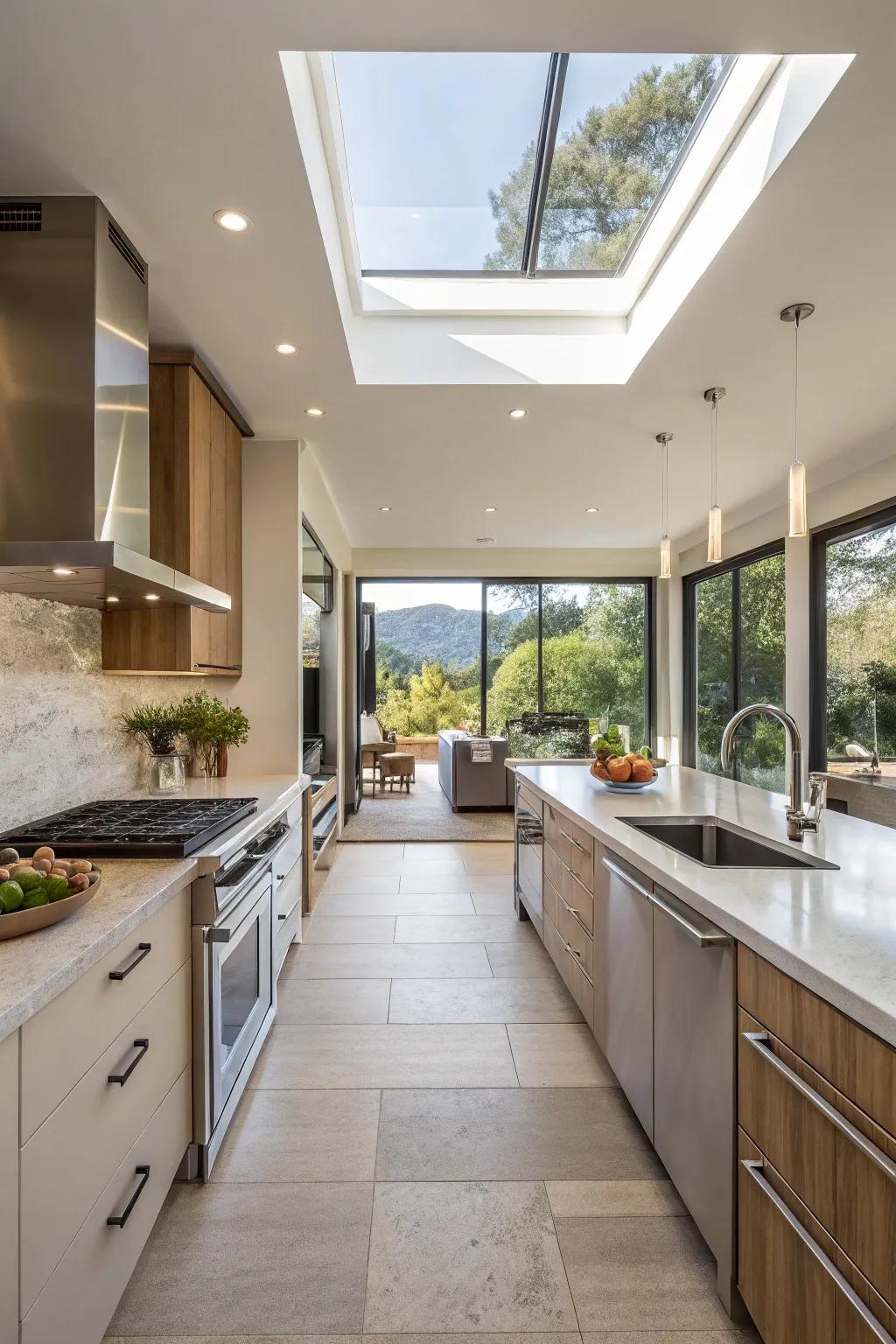 An open kitchen design that blends easily with the living space.