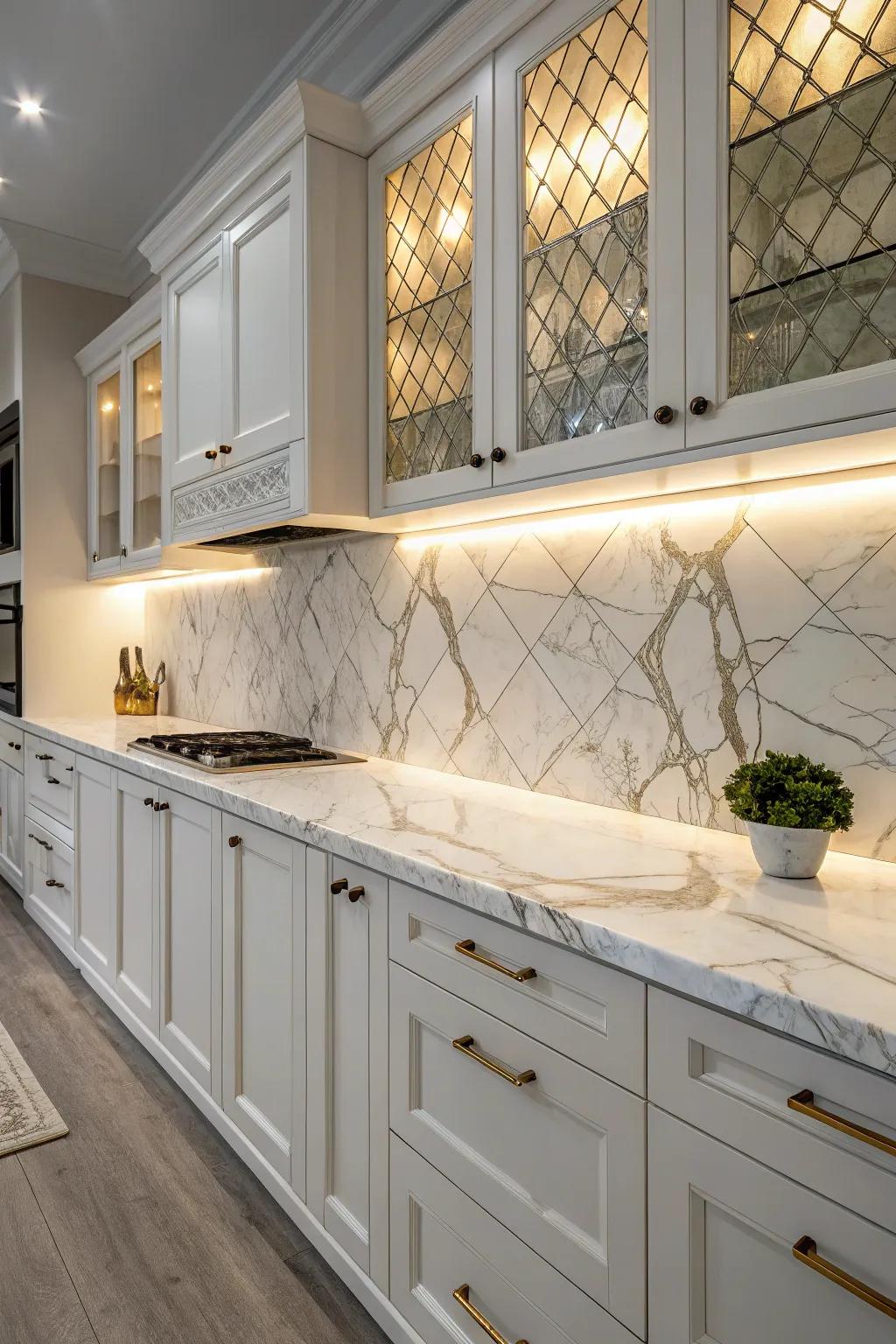 Stone-look laminate countertops inject sophistication into any cooking area.