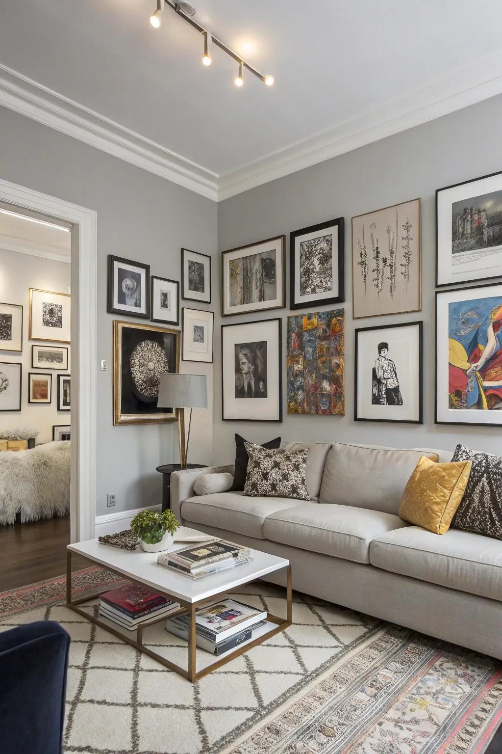 Establish your gallery's base with a substantial artwork and expand around it for that classic appearance.