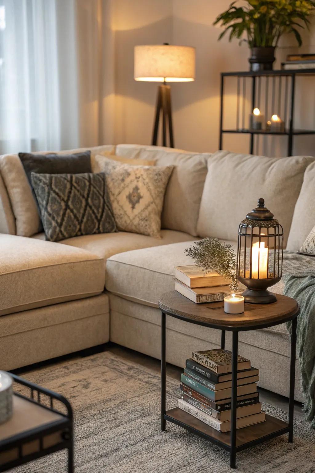 Maximize the utility of corners using an L-shaped sectional sofa.