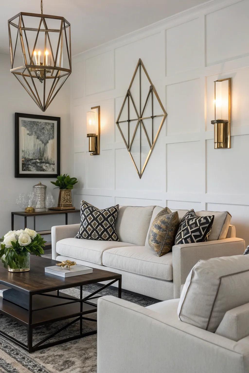 Geometric sconces introduce a contemporary artistic element to your walls.