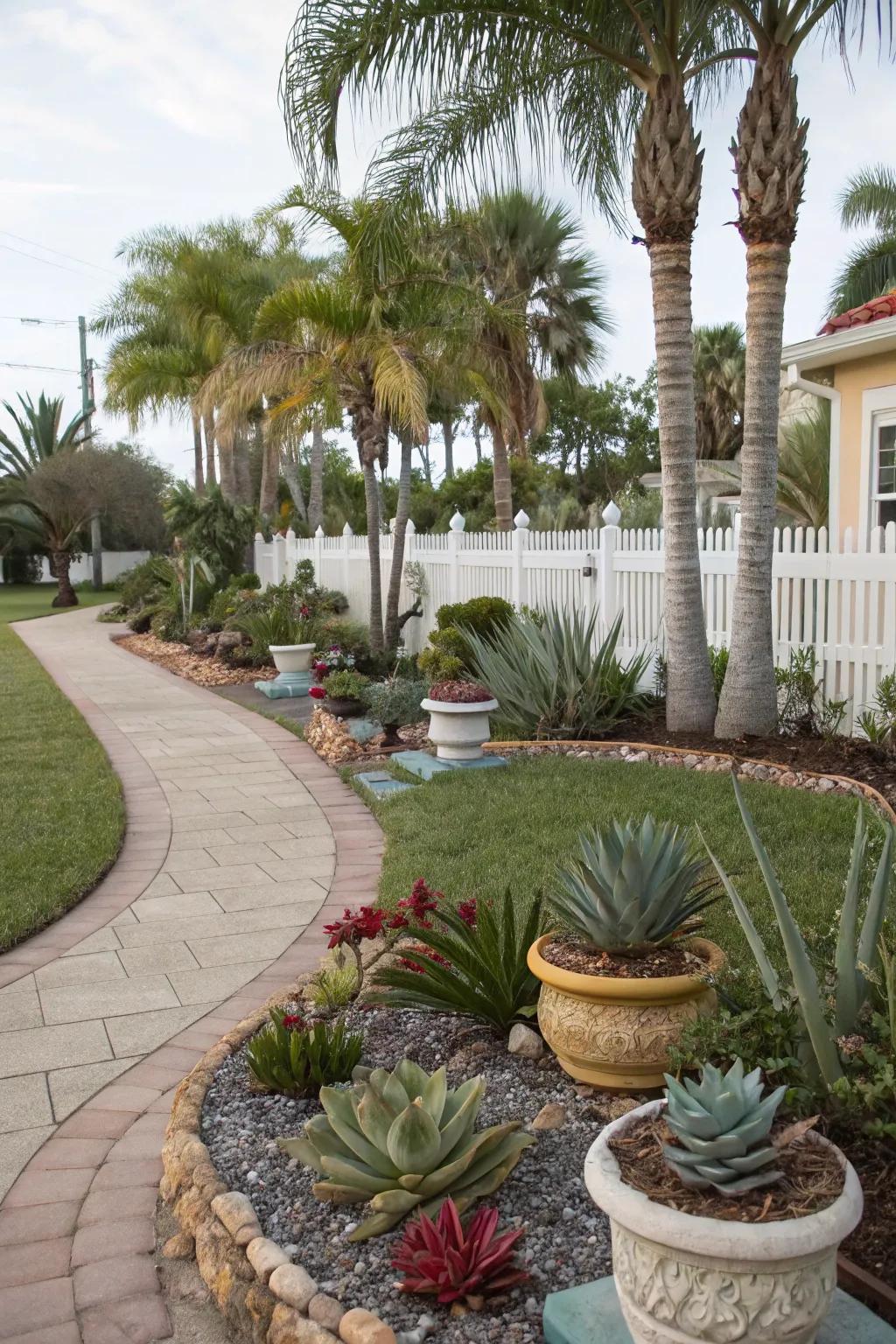 Plants that don't need much water thriving in a sunny Florida yard.