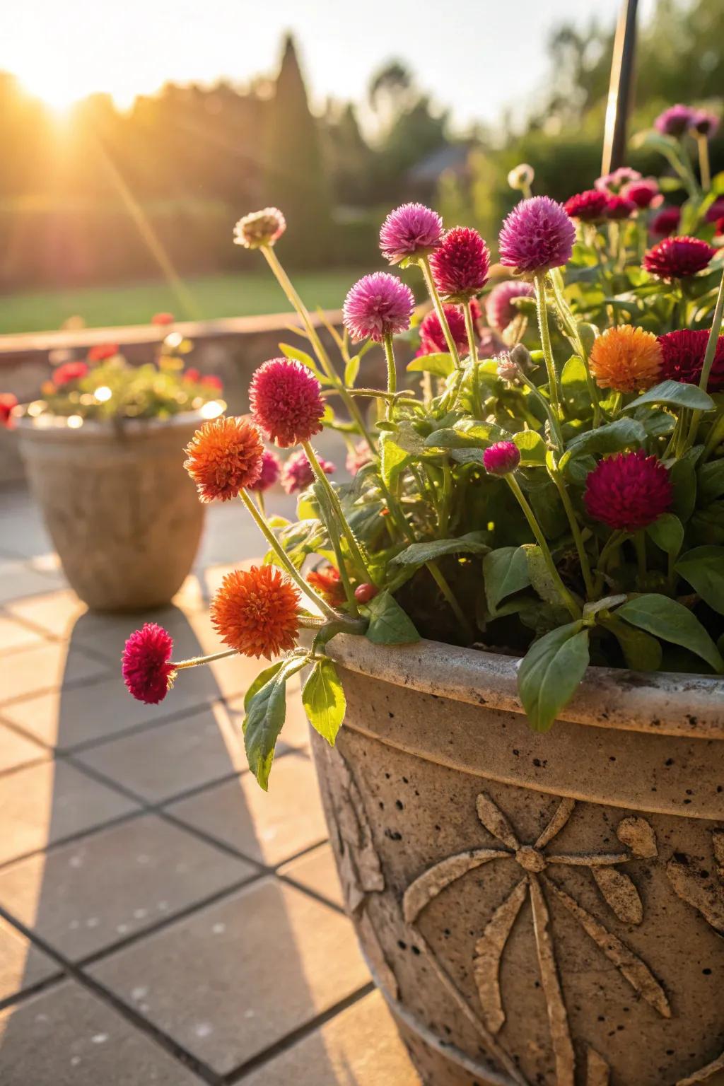Globeflower blossoms spreading joy across a sunny deck.