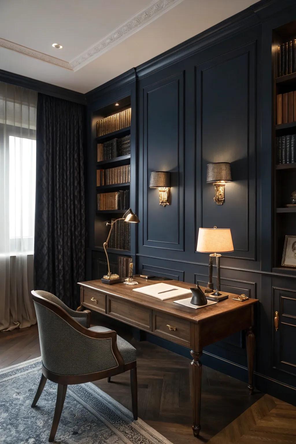 A striking color arrangement enhances your workspace with depth and sophistication.