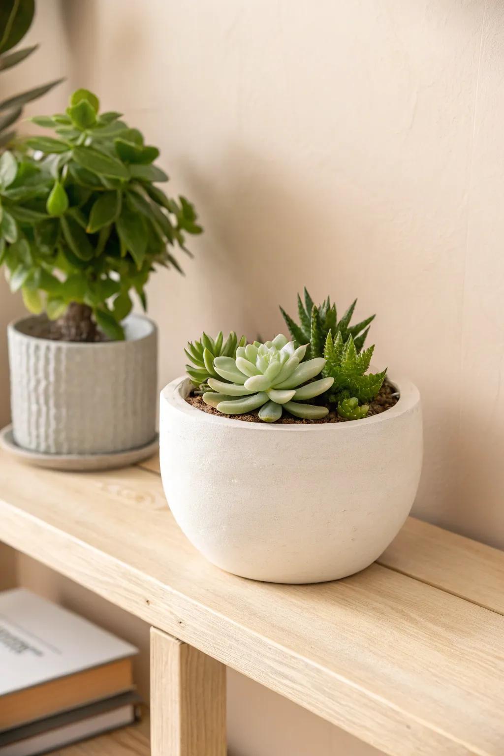Embrace simplicity with a minimalist white ceramic planter that lets your greenery shine.