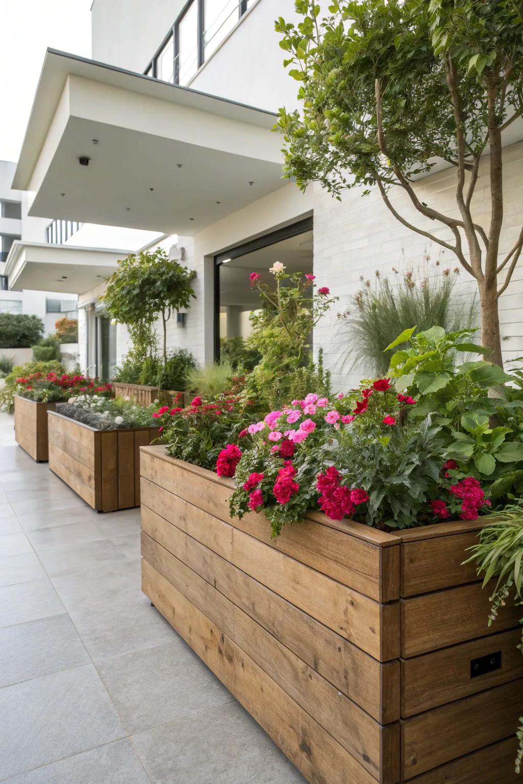 Elevated planters introduce dimension and elegance to any garden nook.