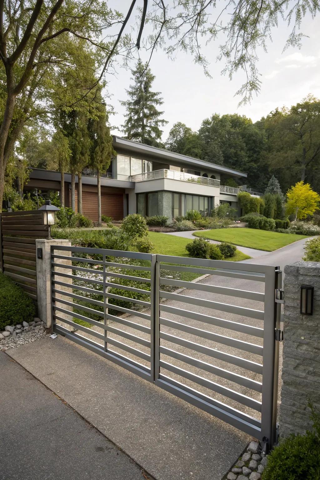 The streamlined look of horizontal slats brings a modern vibe to any driveway.