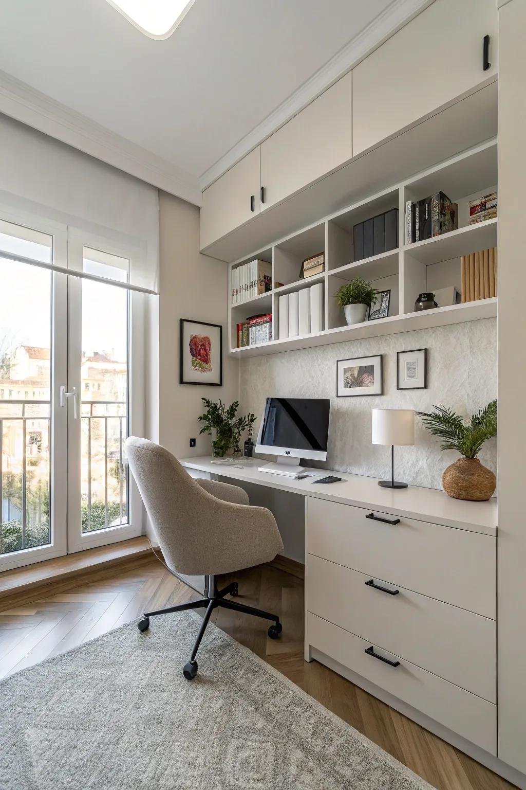 Streamlined furniture displayed in a modern home office setting.