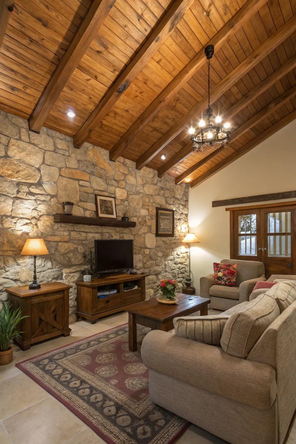 Natural materials like wood and stone give this lodge a warm, inviting feel.