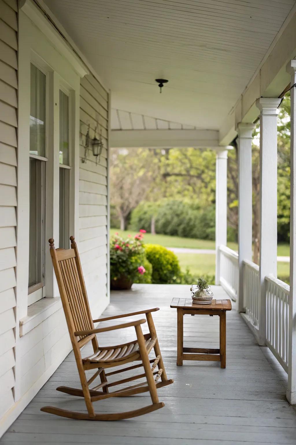 A minimalist small front porch showcasing clean lines and simple, elegant furniture.
