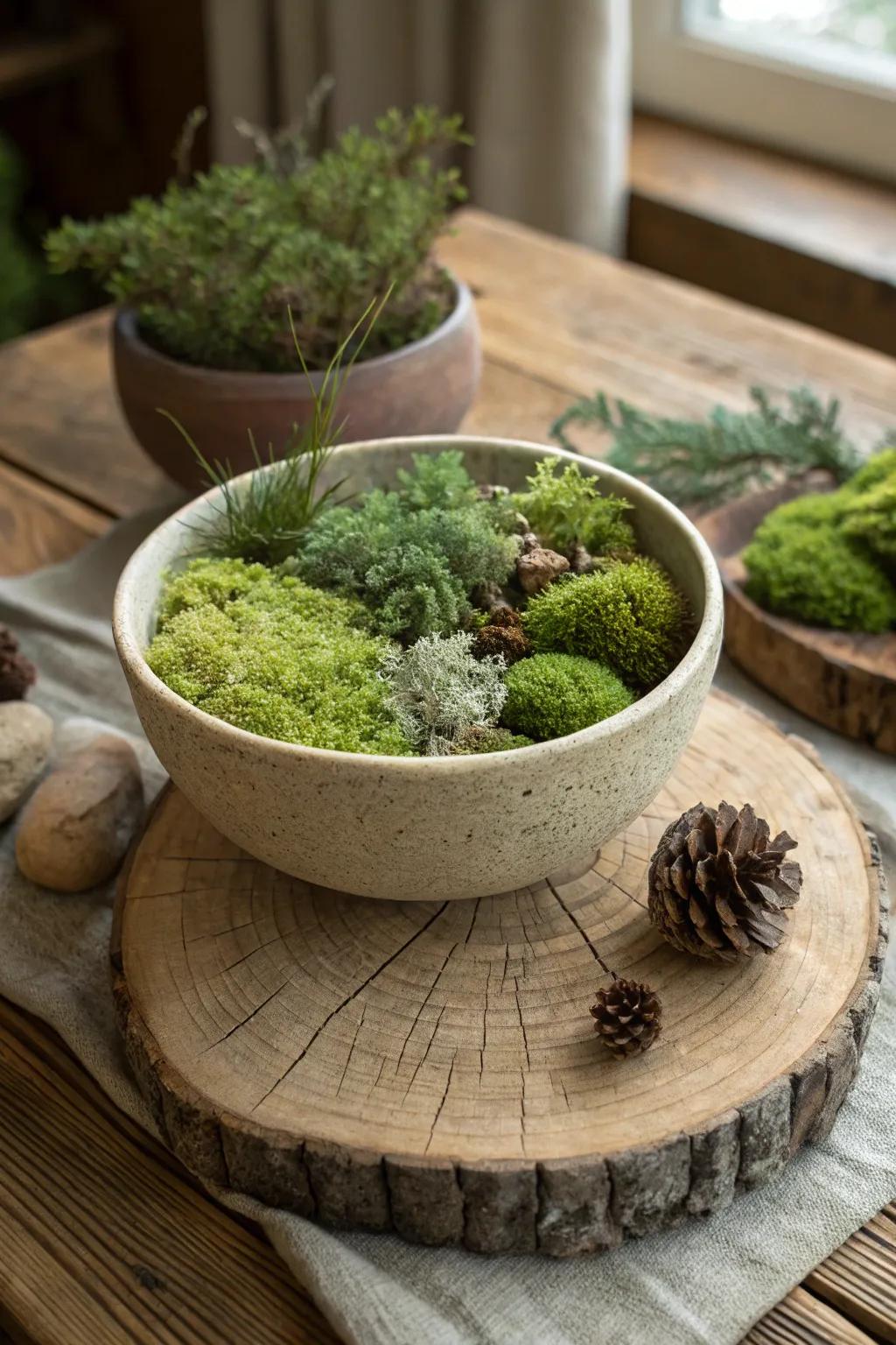 A simple moss bowl brings elegance and greenery to any room.