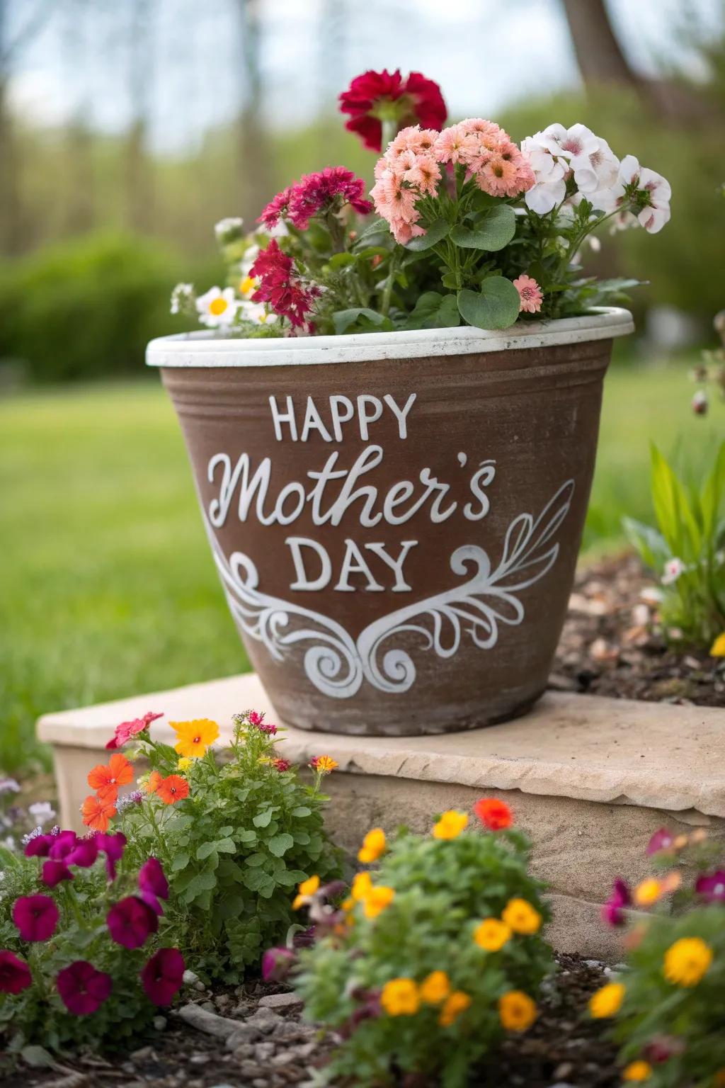 A flower pot enriched with a loving inscription.