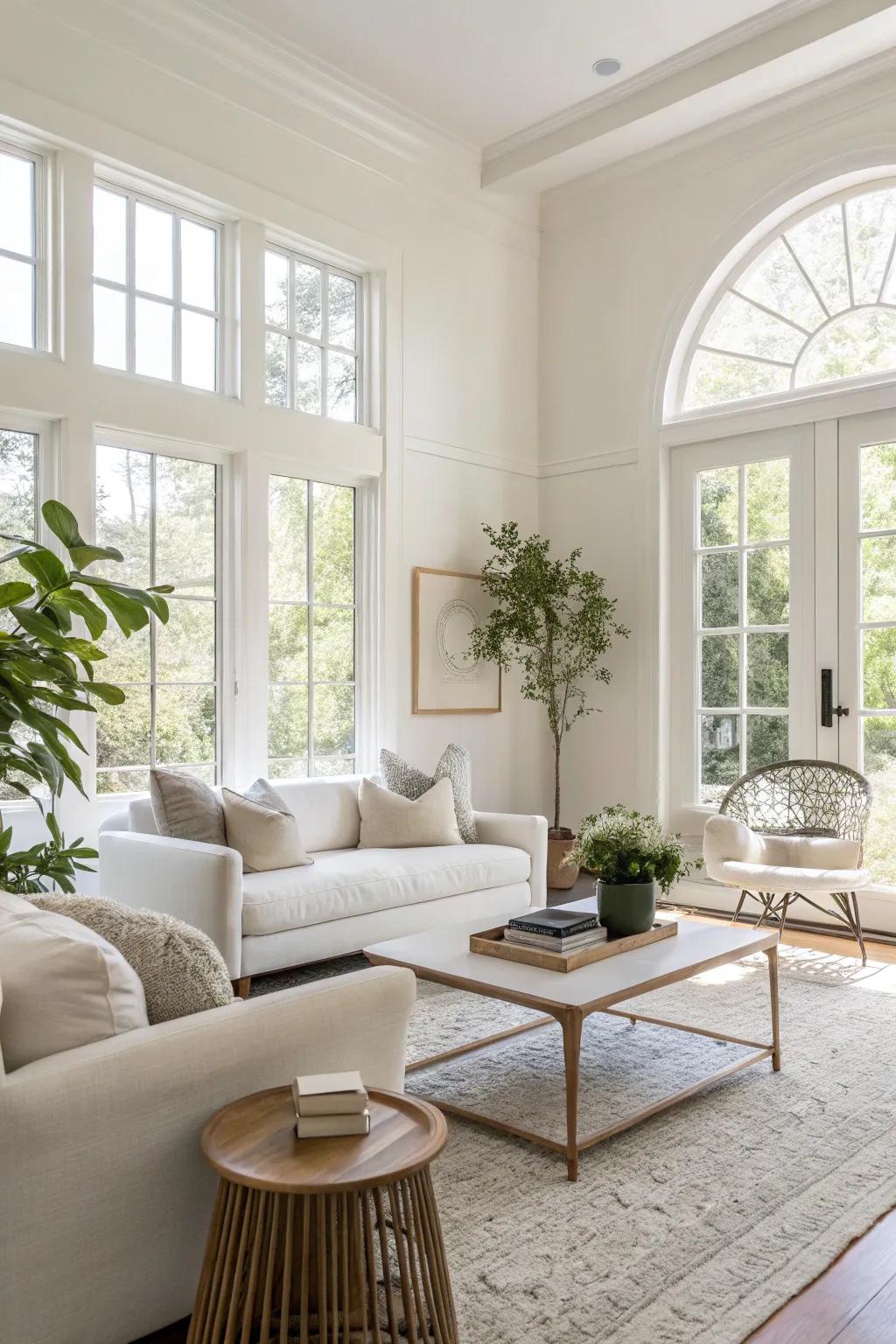 A bright and inviting living room with soft white walls and minimalist decor.