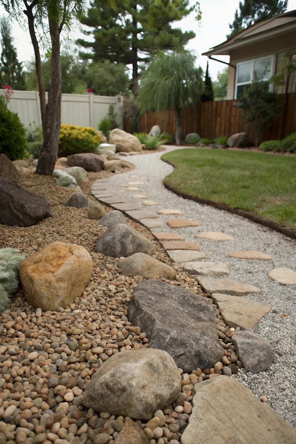 A rock and gravel landscape offers texture and depth.