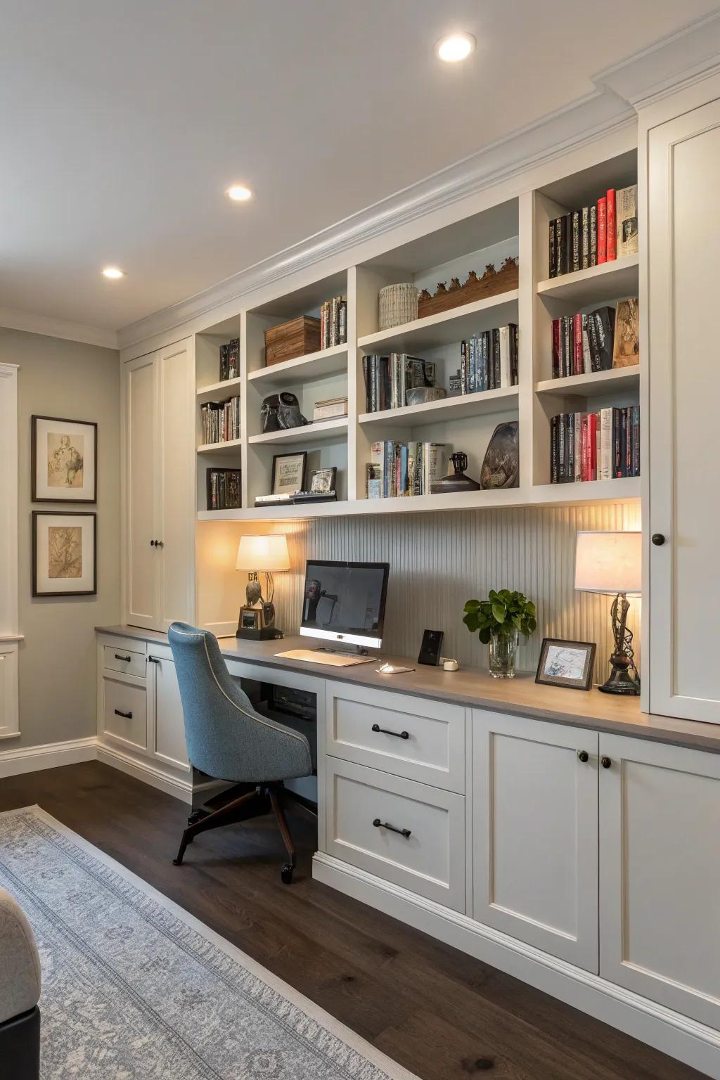 Amplify vertical space utilization through elegant floor-to-ceiling cabinets.