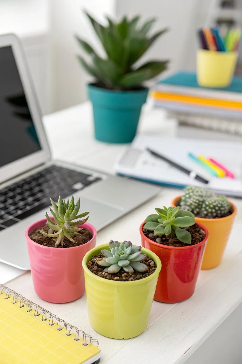 Infuse your desk with charm using a small succulent collection.