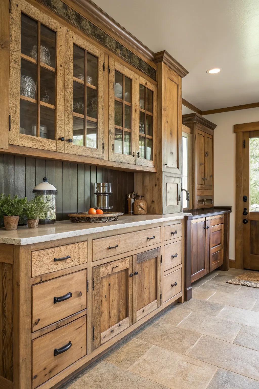 Classic wooden cabinets offer a cozy, inviting atmosphere to the kitchen.