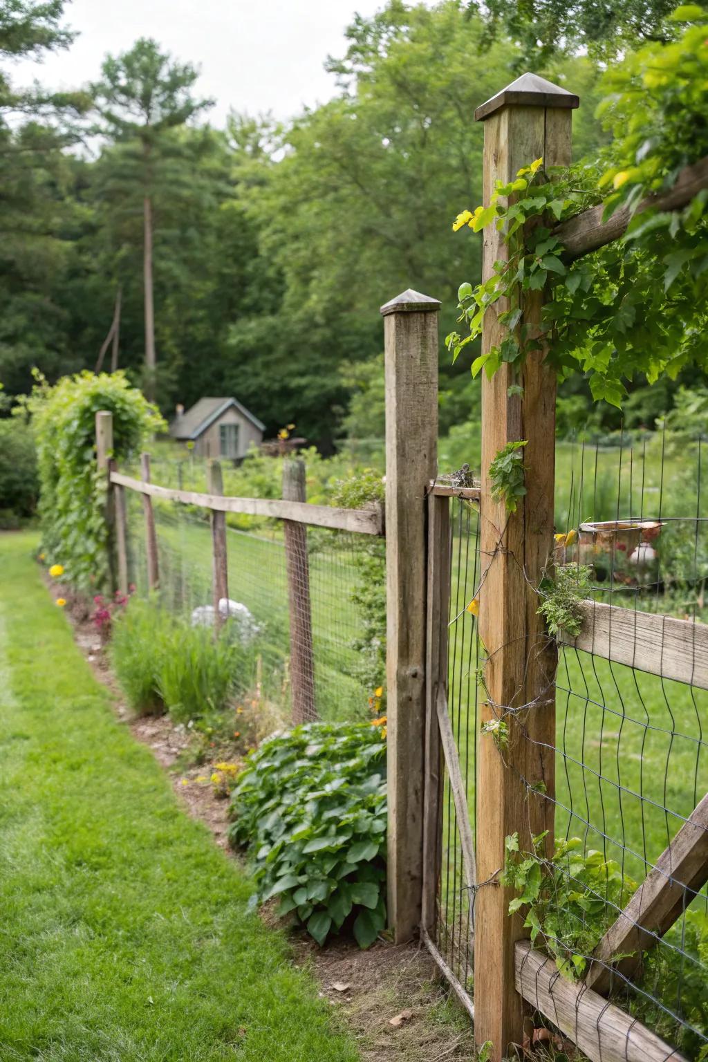 A flawless blend of timber and mesh for a rustic yet modern fence.