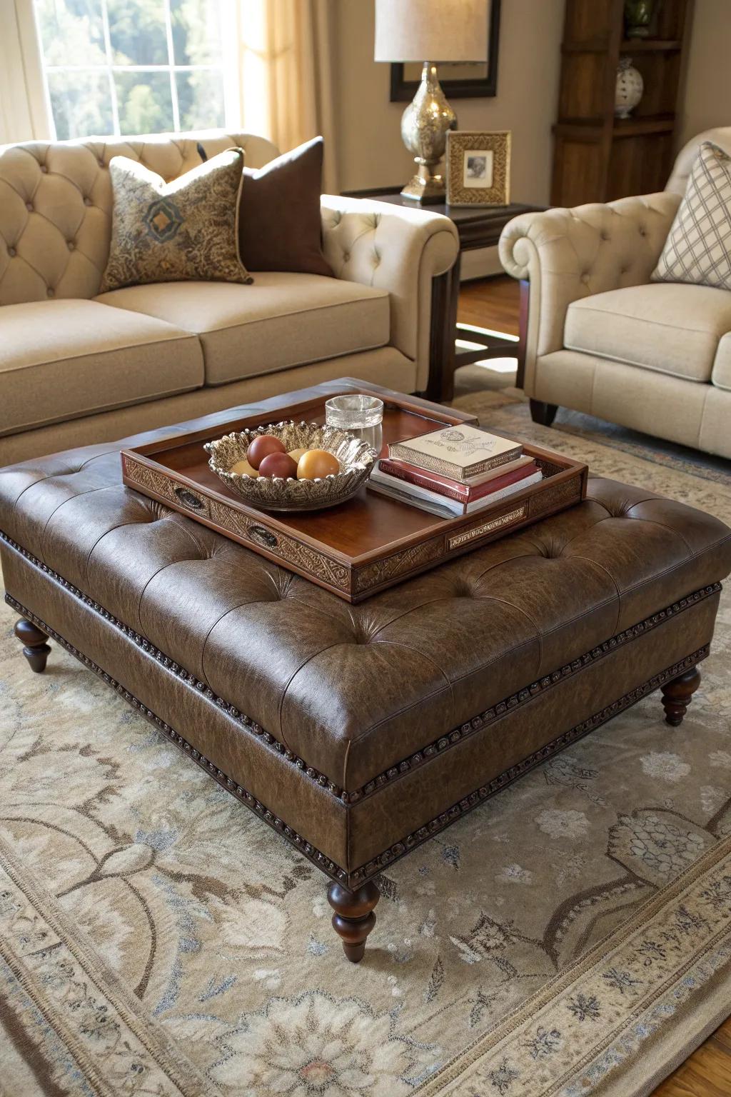 An ottoman acting as a warm and inviting center table