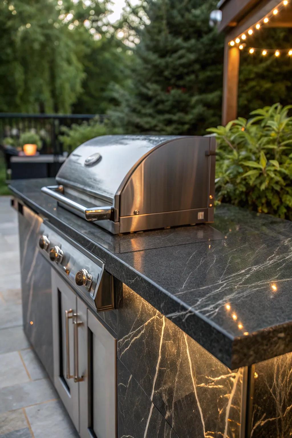 Experience the timeless elegance and durability of a granite countertop for your outdoor grill area.