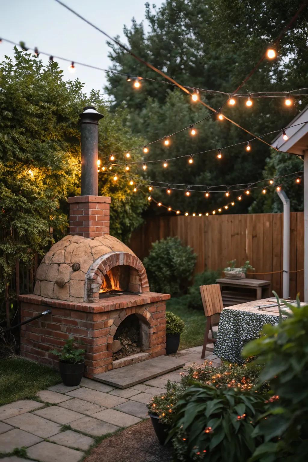 A classic brick pizza oven that adds warmth and character to any outdoor space.