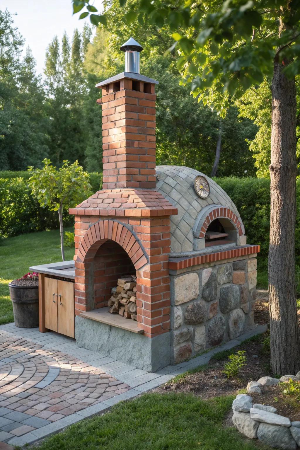 Embrace timeless charm with a classic brick and stone pizza oven - the heart of your outdoor gatherings.