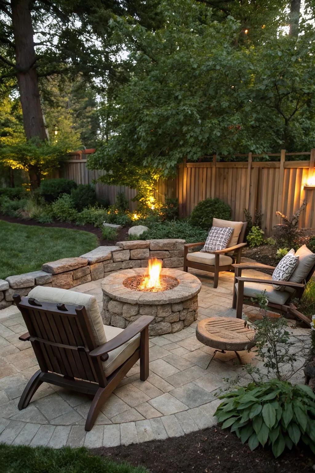 A welcoming glowing hearth area perfect for twilight gatherings.
