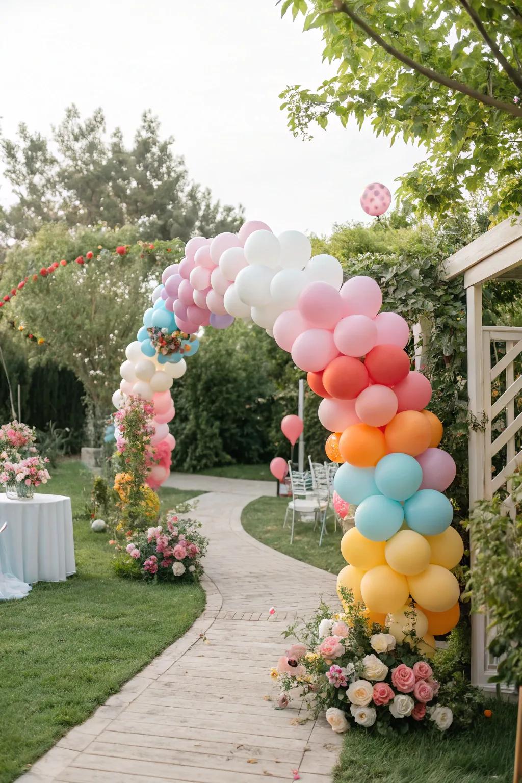 Radiant balloon formations shaping a festive baby shower ambiance.
