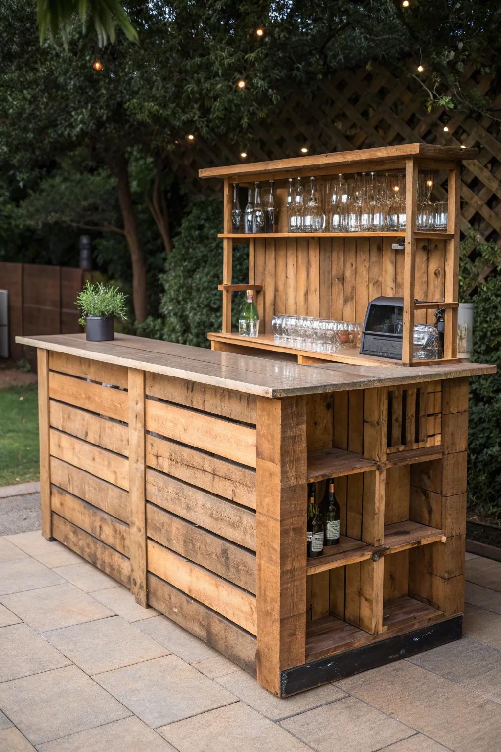 Elevate your outdoor space with a classic pallet bar, where craftsmanship meets functionality.