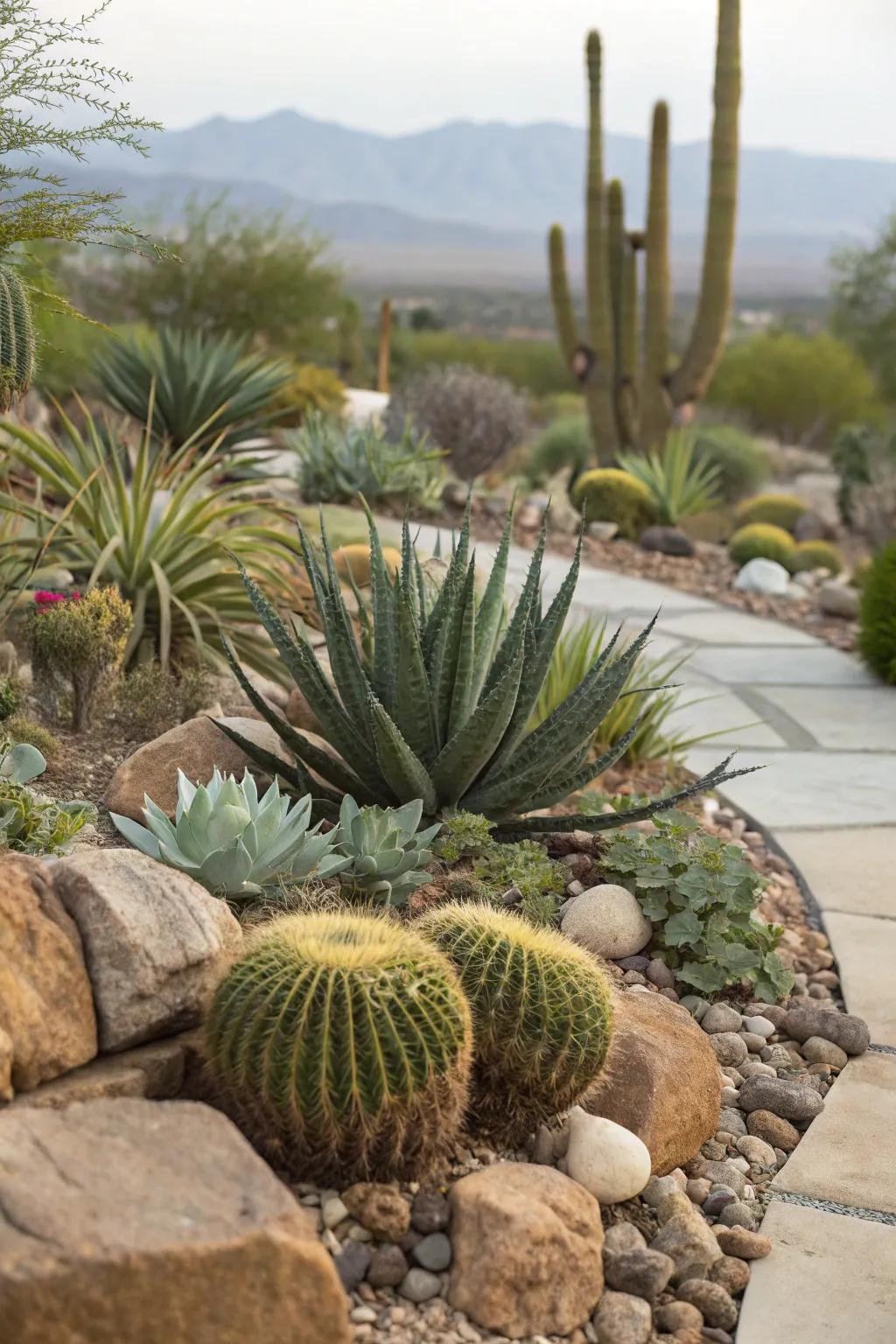 Mixing succulents and cacti provides both visual appeal and ease of care.