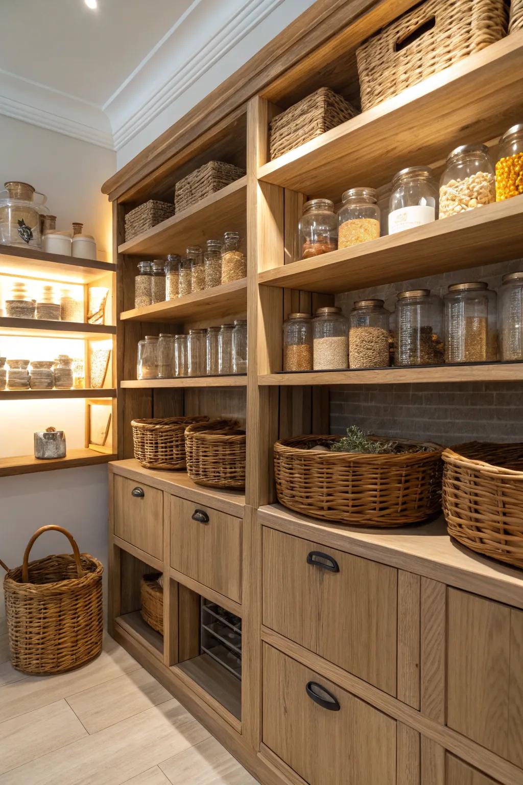 Open shelving offers both functionality and charm.