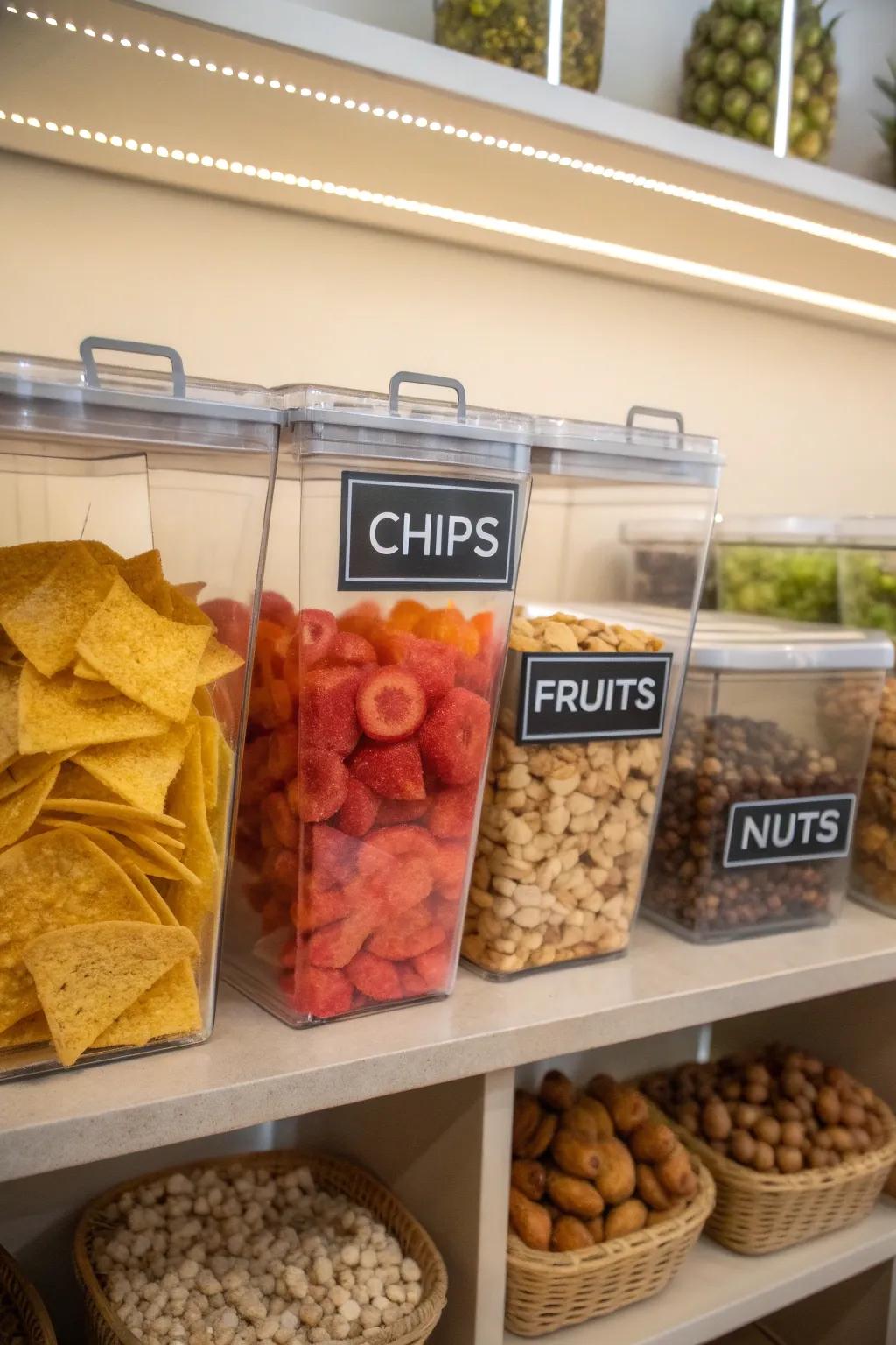 See-through containers simplify the process of viewing and selecting your go-to snacks.