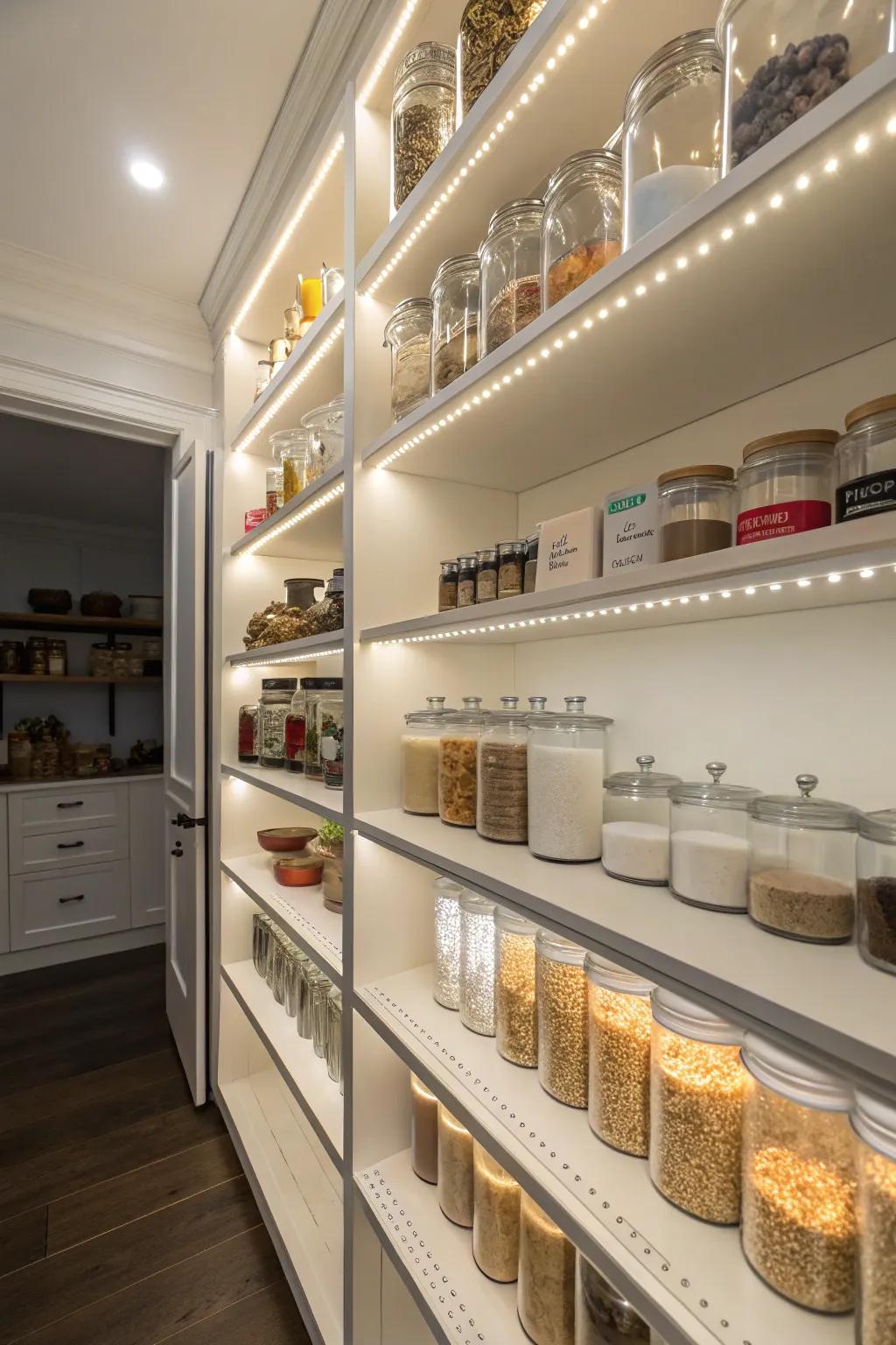 Under-shelf lighting boosts visual appeal and light levels.