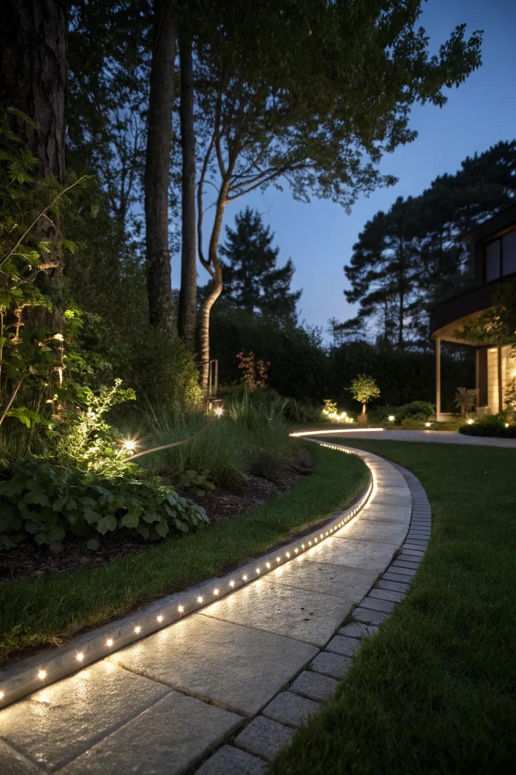 Sleek LED strips provide a modern touch to your pathways.