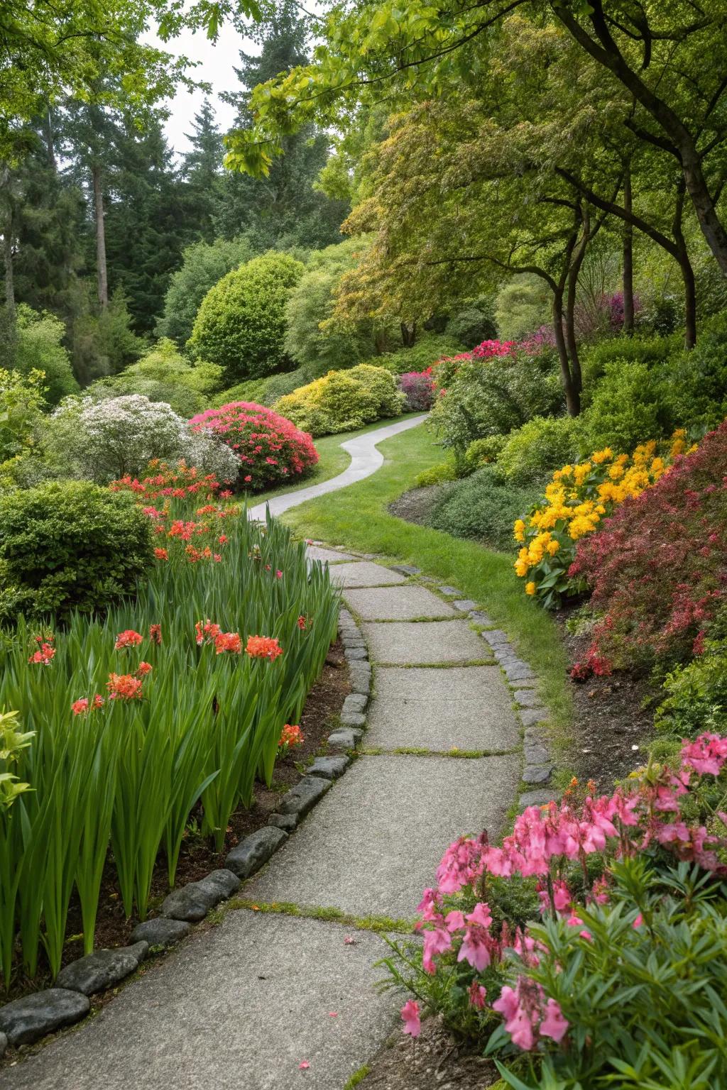 A meandering stone path beckons you to lose yourself in nature.