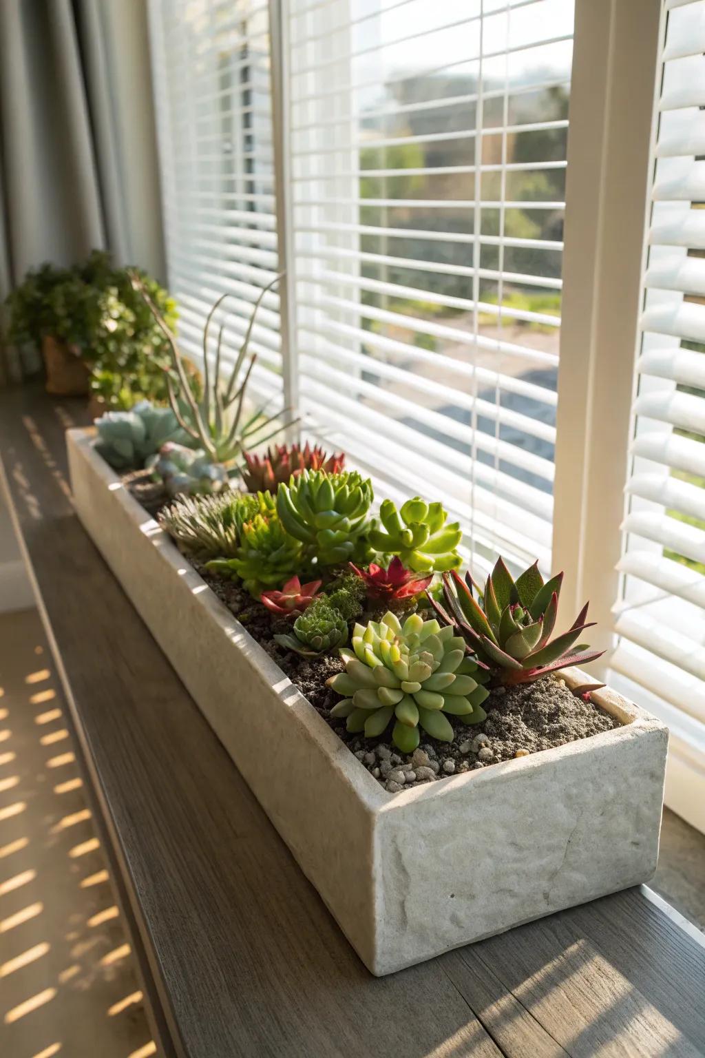 An elegant succulent garden, ideal for bringing greenery into mom's personal retreat.