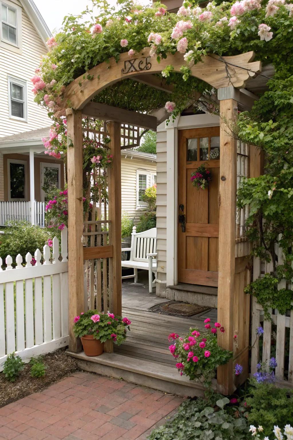 A classic wooden gate adds timeless appeal to any porch.