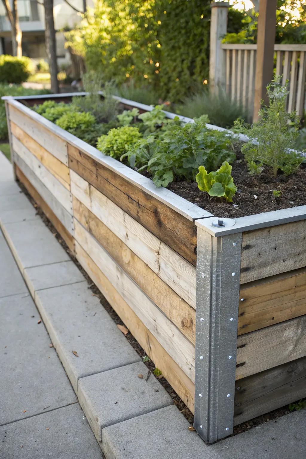 Elevate your outdoor space with a chic wood and metal raised garden bed — where rustic charm meets modern elegance.