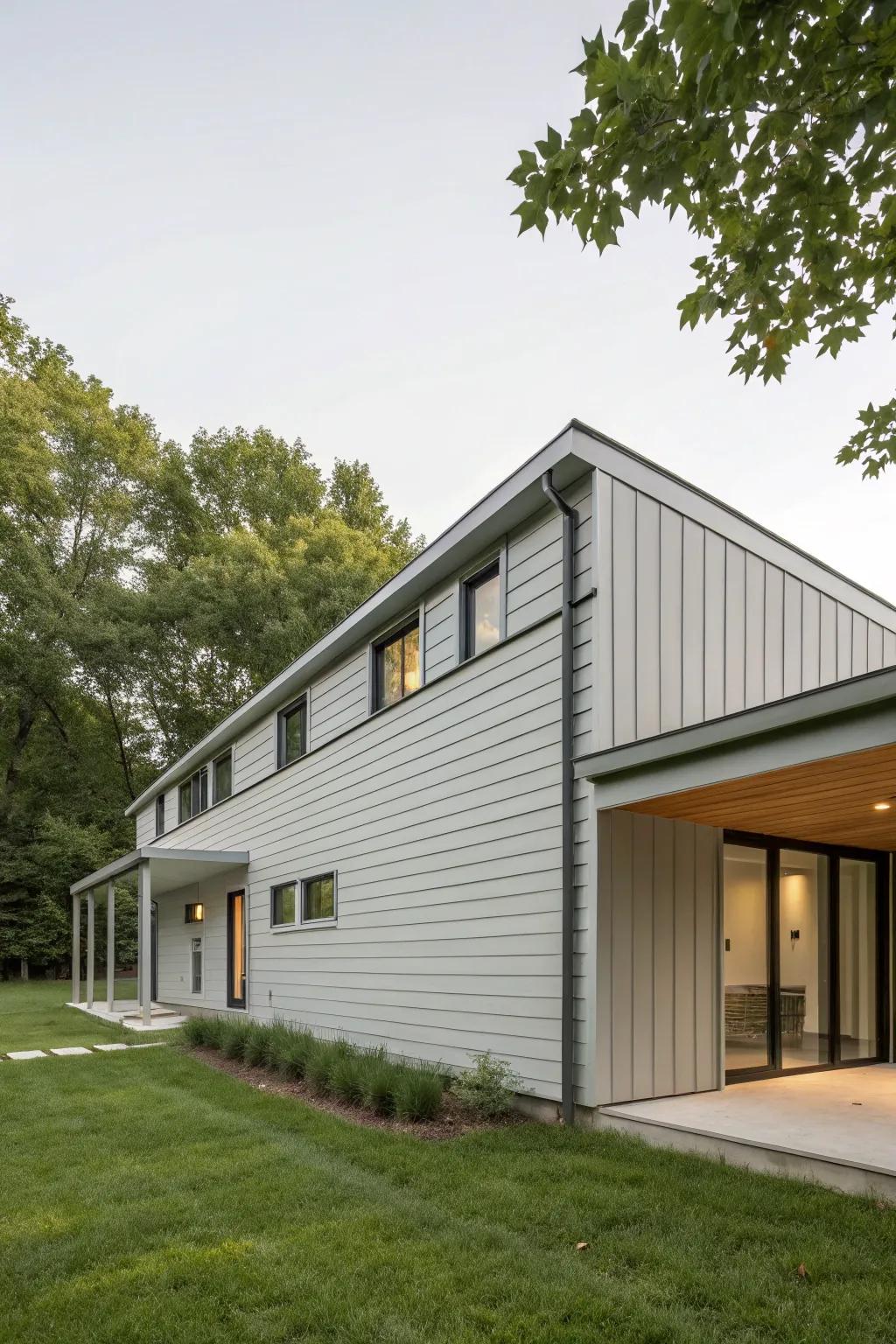 Modern horizontal lap siding adds a sleek look to this ranch house.