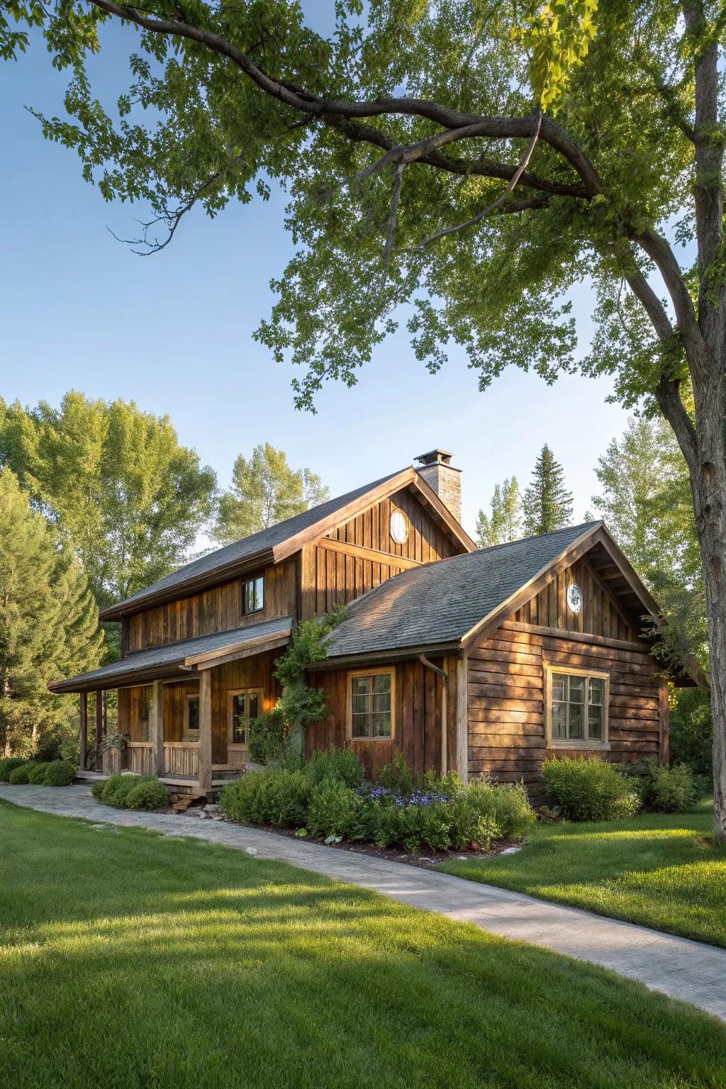 Timeless wood cladding imparts enduring charm to this ranch house.