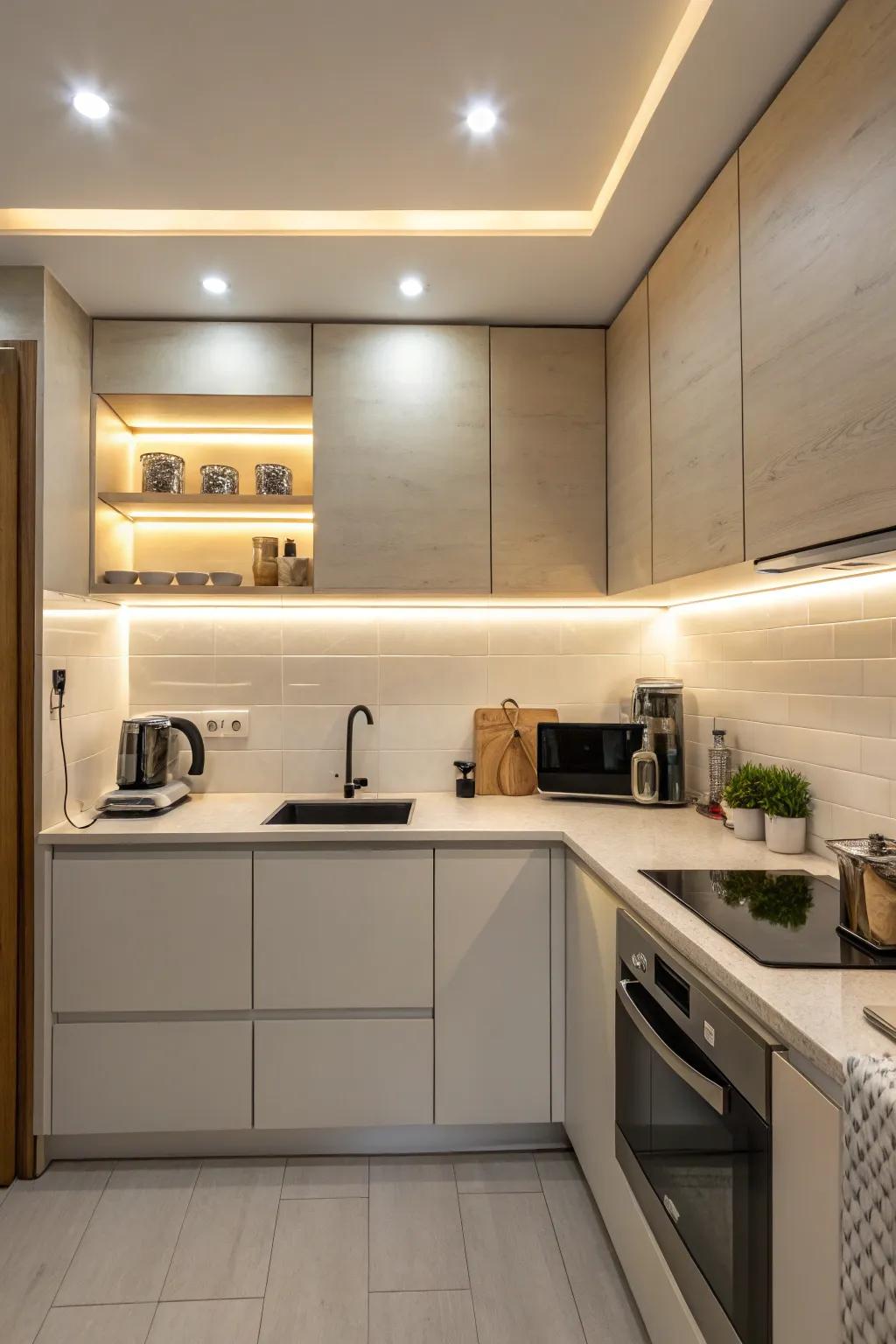 Under-cabinet lighting enhances your workspace.