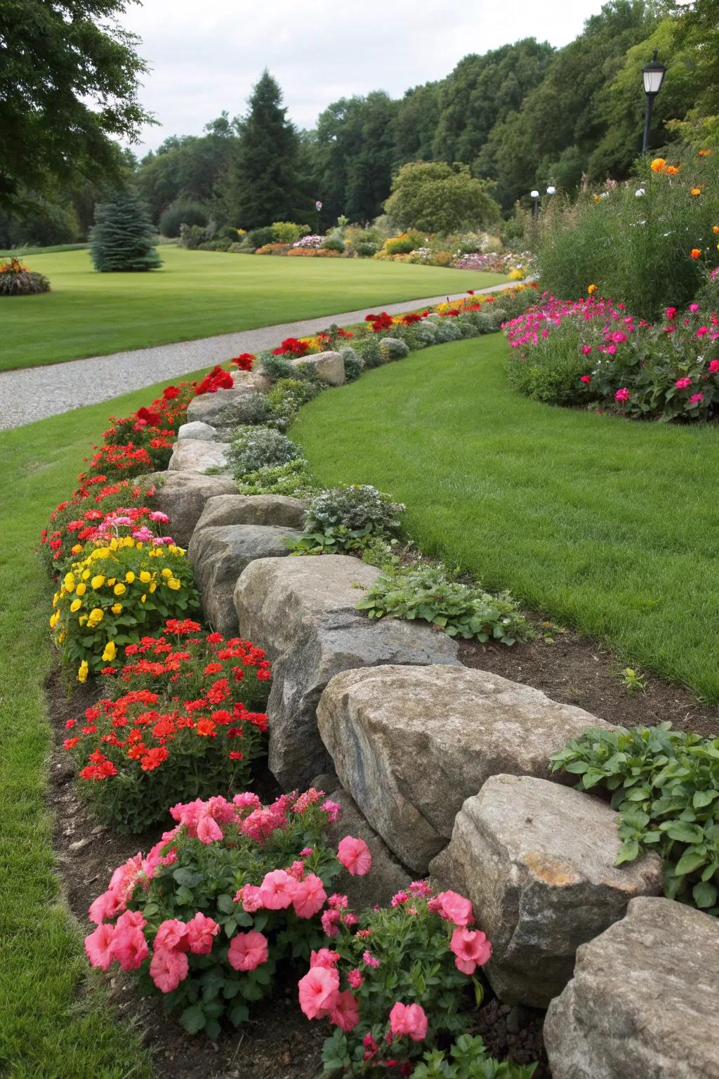 Define your garden with a natural rock border.
