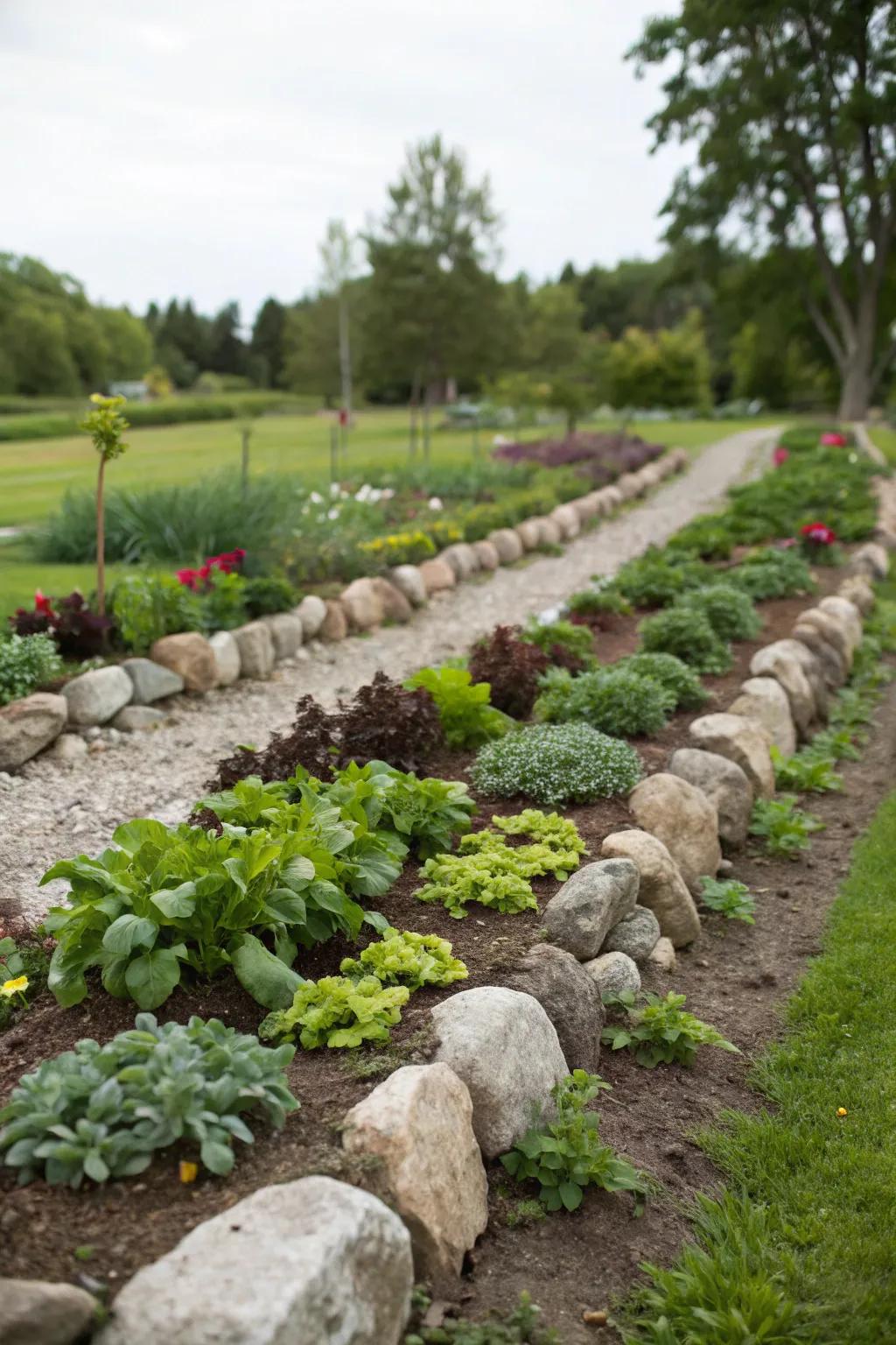 Define your garden's boundaries elegantly with stone borders.