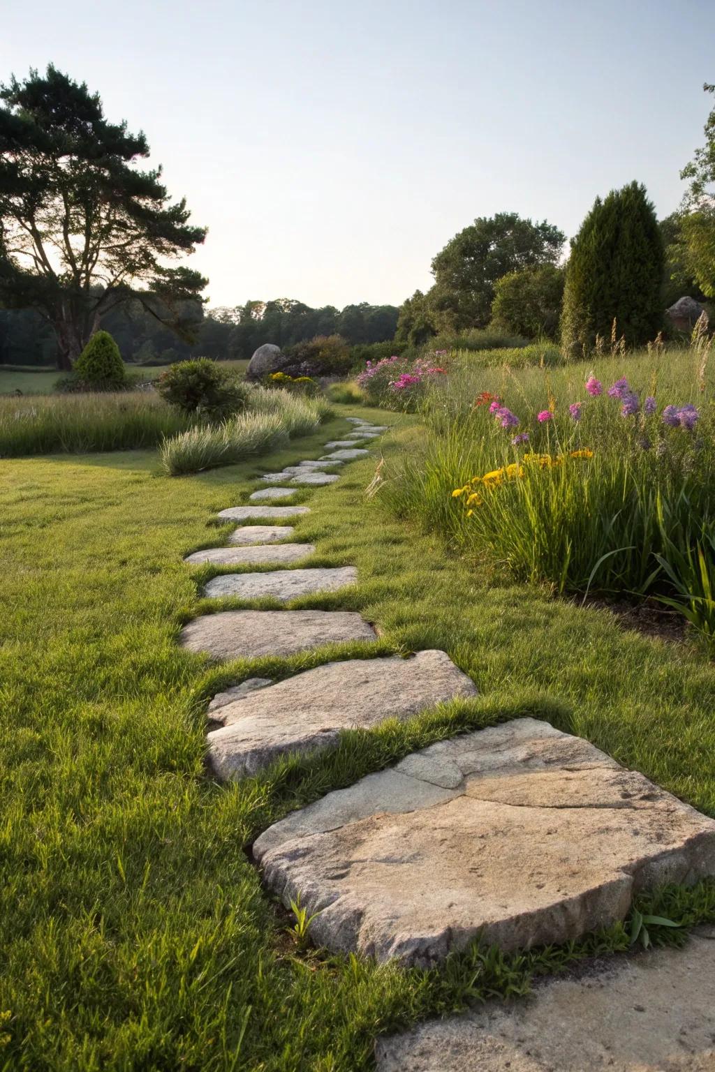 Natural stone paths offer a rustic and serene escape in any garden setting.