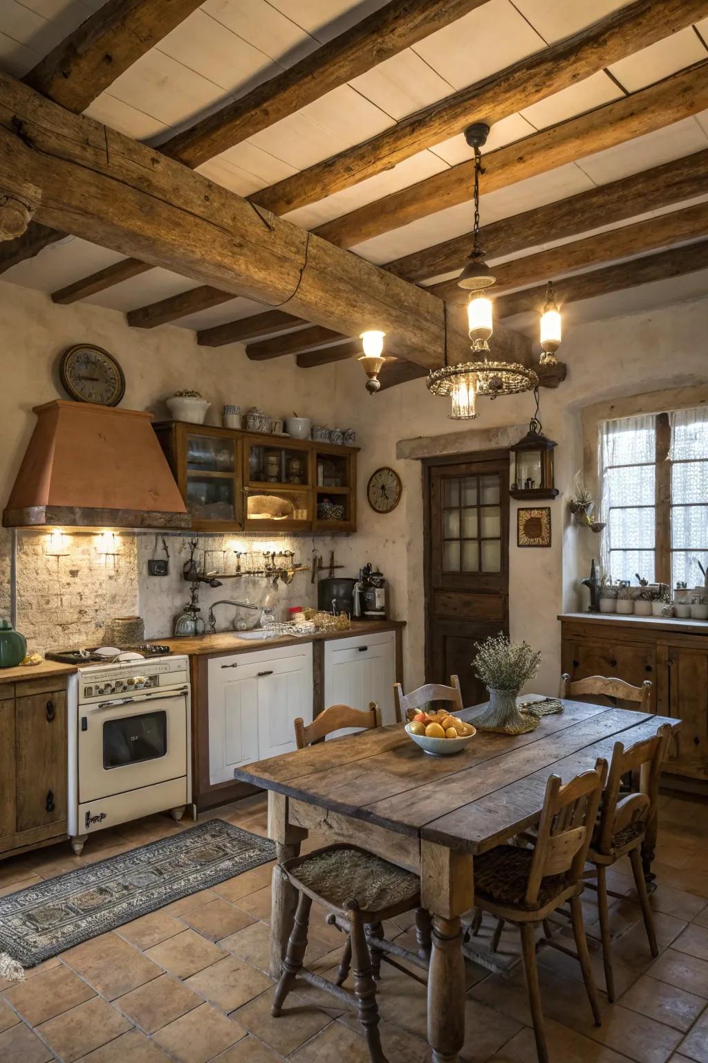 Exposed wooden beams bring a touch of countryside charm.