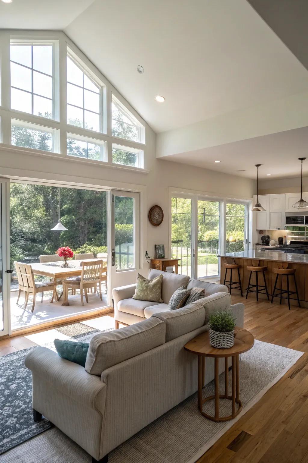 Natural light enhances the semi-open design, creating a welcoming atmosphere.