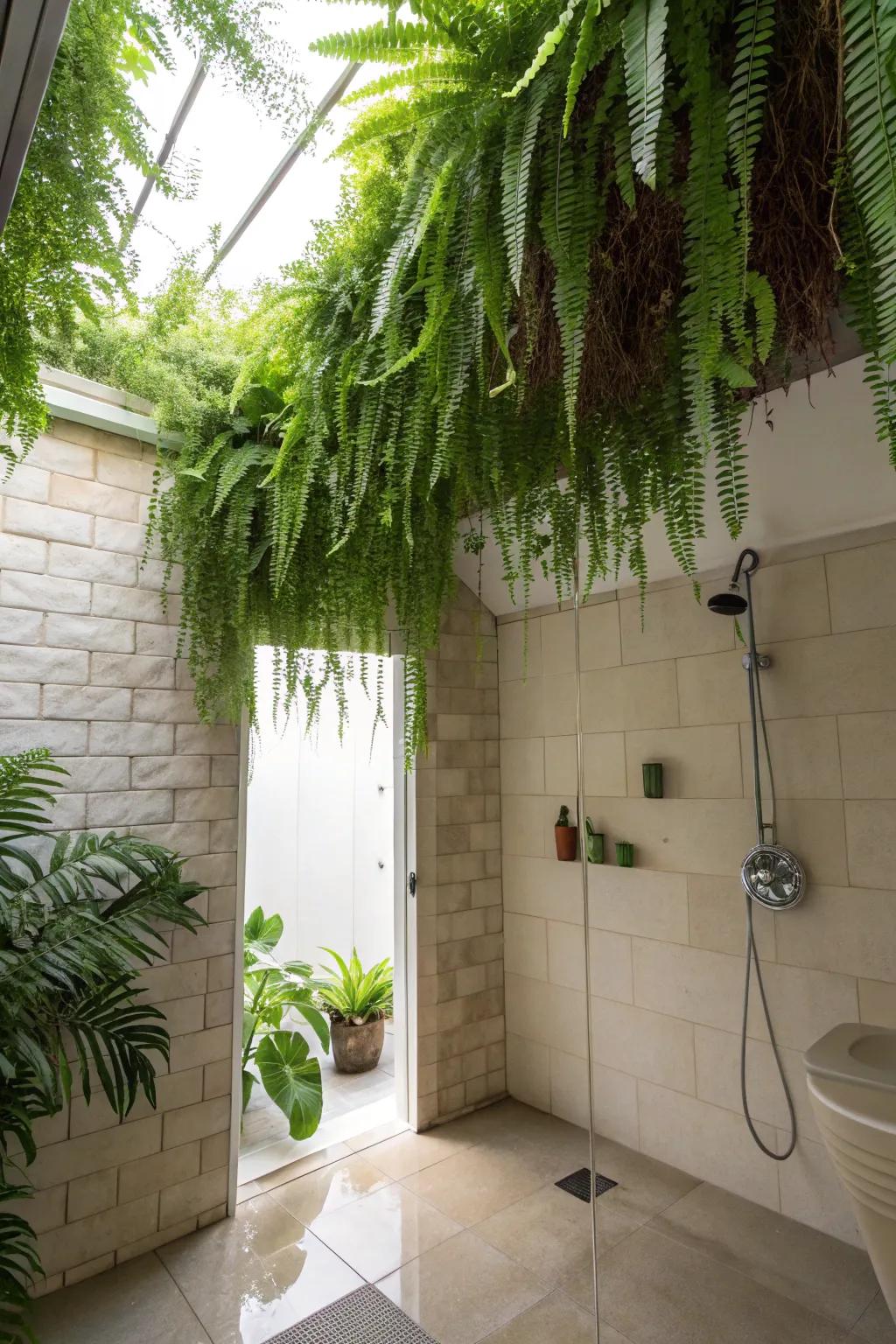Create a canopy of ferns for a lush shower experience.