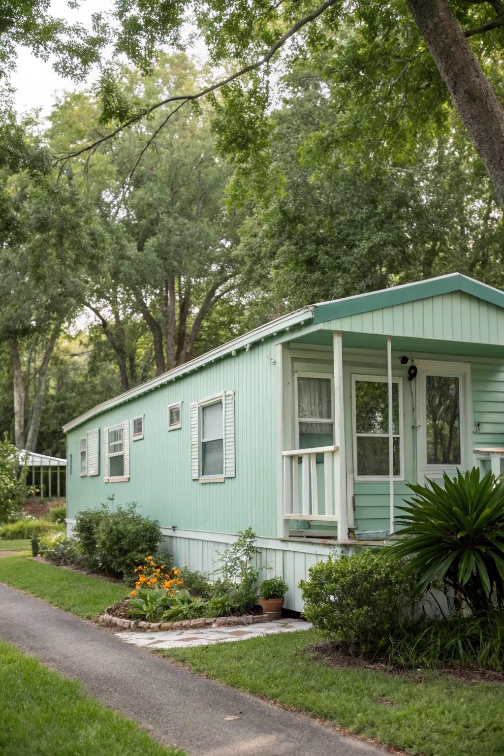 Soft pastels rejuvenate your mobile home's exterior, delivering a refreshing and hospitable aesthetic.