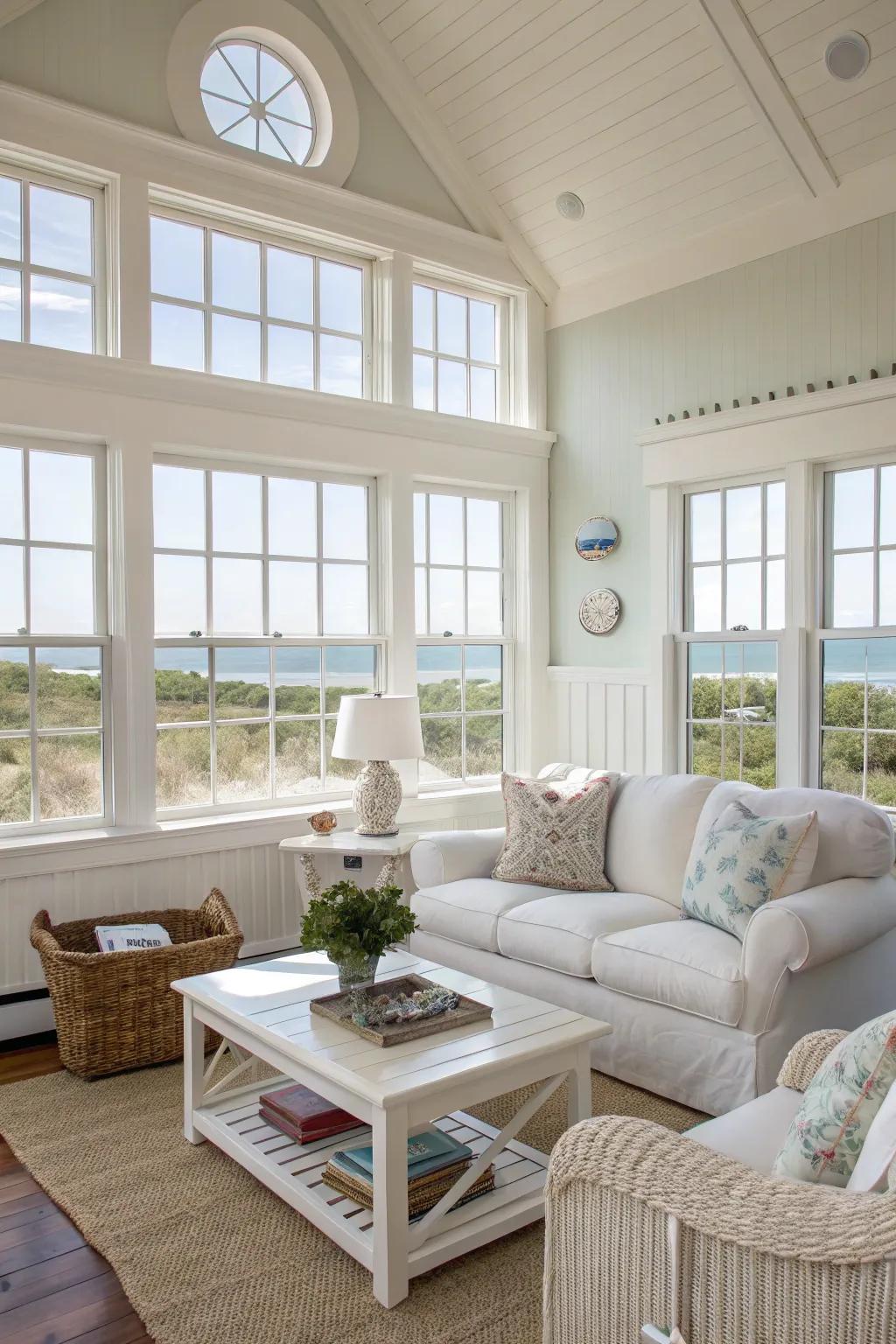Light colors create an airy and inviting atmosphere in a Cape Cod living room.