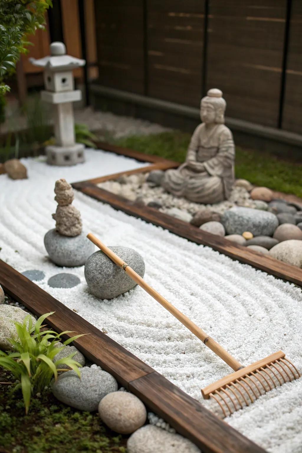 A peaceful mini Zen garden nestled in a corner.